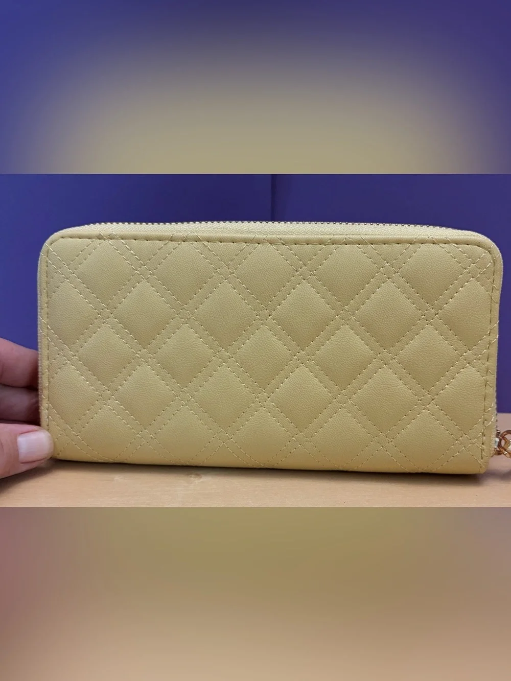 BEBE Yellow Quilted Wristlet Wallet with Gold Accents